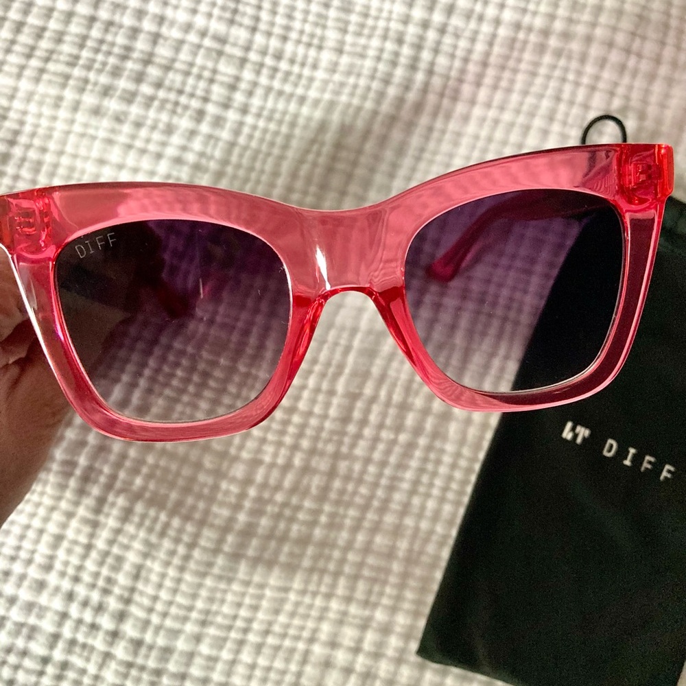 Talia 50mm Sunglasses by DIFF - Strawberry - Worn 1x
